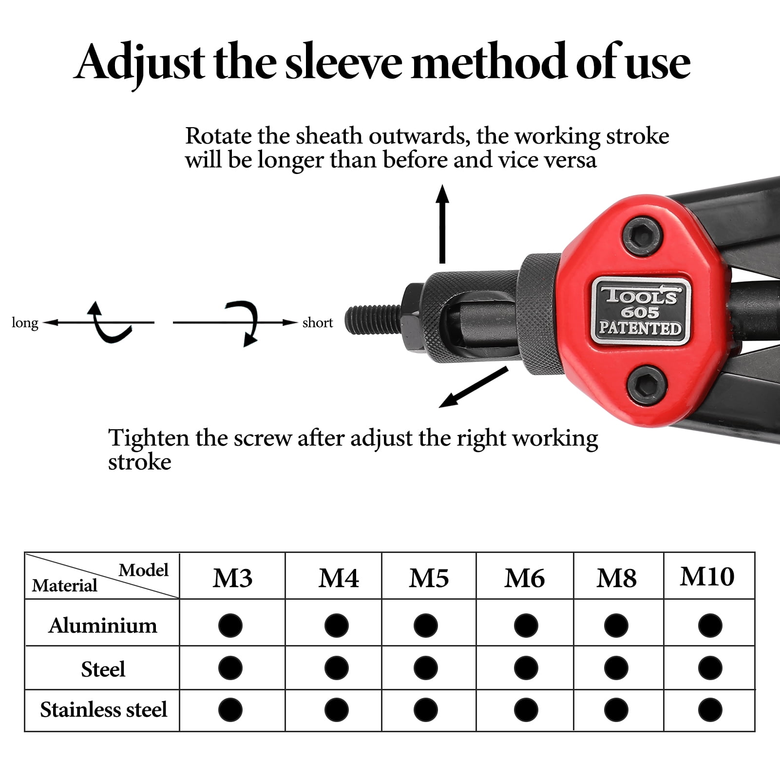 Riveting Tools with Nut Dies M3-M10 Labor-saving Hand Riveter BT-605 Manual Rivet Machine Riveting Tools with Nut Dies M3-M10
