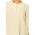 thumbnail image 5 of Women's Solid 3/4 Sleeve Blouse with Puff Sleeves and Lace and Pearl Accent, 5 of 5