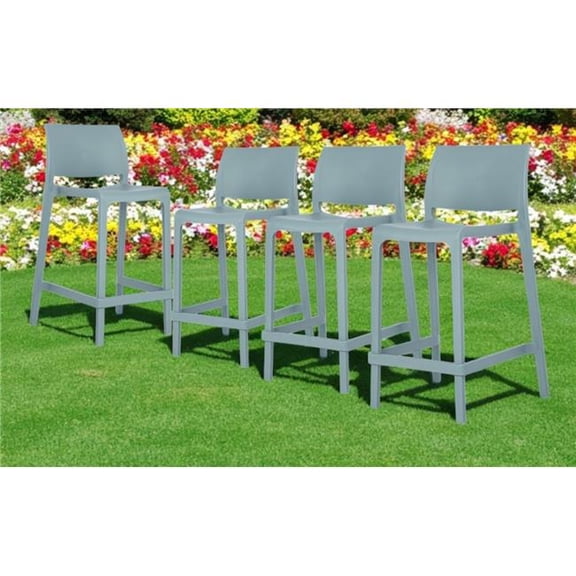 HomeRoots 565366 26 in. Baby Blue Heavy Duty Plastic Low Back Outdoor Counter Height Bar Chairs - Set of 4