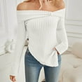 thumbnail image 2 of Olyvenn Womens Cute Bow Off Shoulder Knitted Sweater Tops Trendy Side Slit Pullover Trendy Y2k Aesthetic Trendy Clothes White 6, 2 of 7