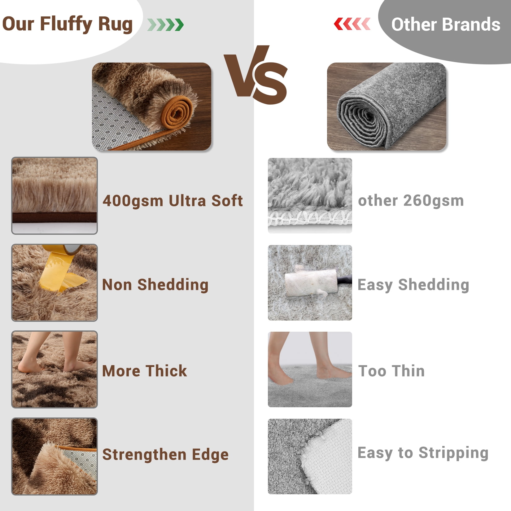 Hasoo 10' x 13' Large Area Rug High-Pile Plush Shag Rug Perfect for Living Rooms, Bedrooms, Dining Rooms, Brown