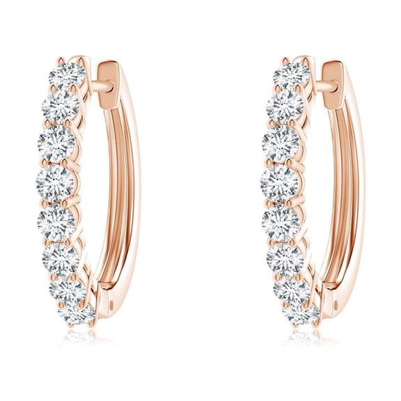ANGARA Natural Airline-Set Diamond Hinged Hoop Earrings in 14K Rose Gold for Women (Size-2mm| Color-G| Clarity-VS2) | April Birthstone, Anniversary, Jewelry Gift for Women | Natural Diamond Earrings