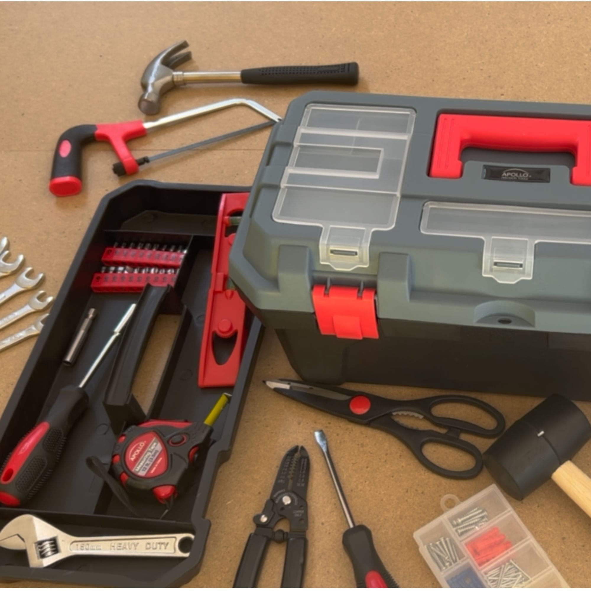 Apollo Tools 170 Piece Household Tool Kit with New and Improved Tool Box RED - DT7103