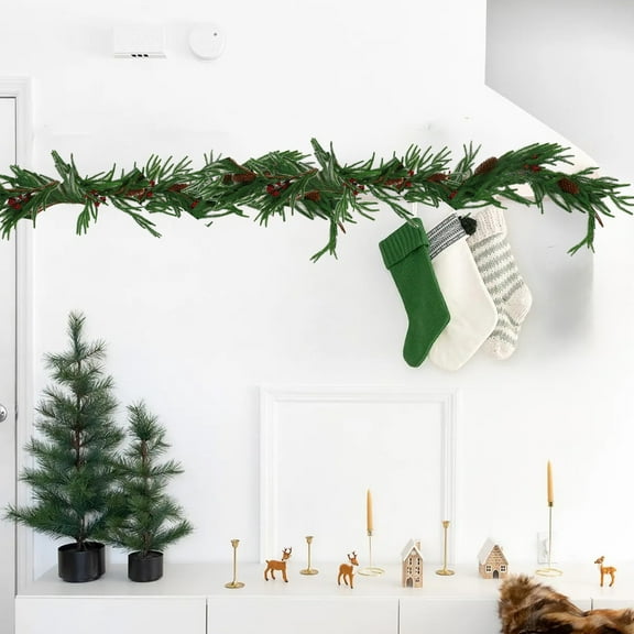 XYAIYT Christmas Garland Outdoor Decorations Mantel Decor Flexible Bendable Ruffle Style with Glittering Fruit and Embellishments for Indoor and Outdoor Display 70.9in Green