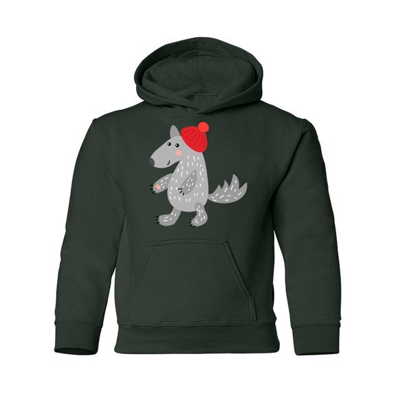 Wolf With A Hat Hoodie Juniors -Image by Shutterstock,  Large