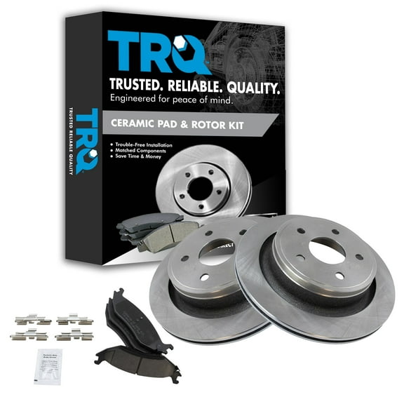 TRQ Rear Brake Pad & Rotor Kit Brake Pads Brake Rotor Ceramic Fits Select 2007-2009 Chrysler Aspen 2005-2009 Dodge Durango 2002-2010 Ram 1500 2011-2018 Ram 1500 2019-2023 1500 Classic