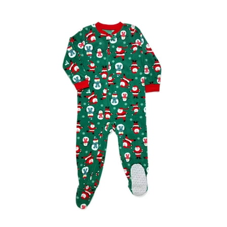 Carter's Boy's Green Santa and Snowman Fleece Pajama Sleeper, Size 2T