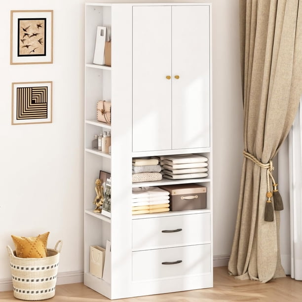 Ropa Madera Grande, Ropero Tipo Closet para Recamara Blanco con 2 Puertas de Gabinete, Mueble para Ropa para Recamara Hogar, Armario de Almacenamiento con 2 Cajones