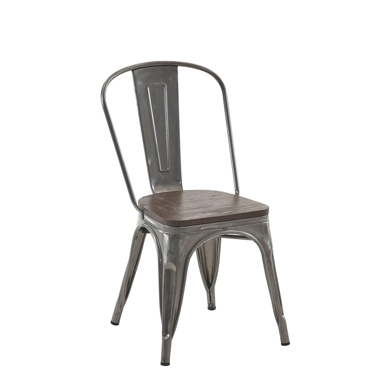 Nazhura Farmhouse Tolix Metal Wood Dining Side Chair, Set of 4