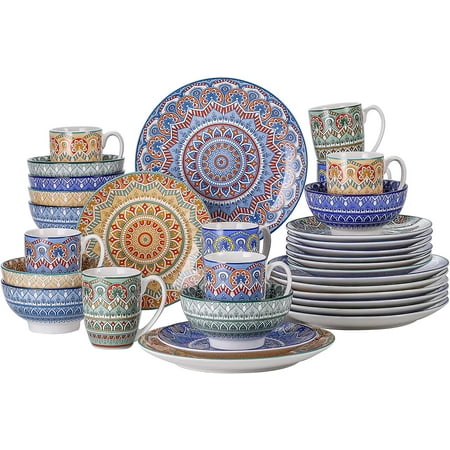 

vancasso Natsuki Dinnerware Set 16 Pieces Porcelain Plates and Bowls Set Multicolour Dinner Service Japanese Style Crockery with Dinner Plate Dessert Plate Cereal Bowl and Mug Service
