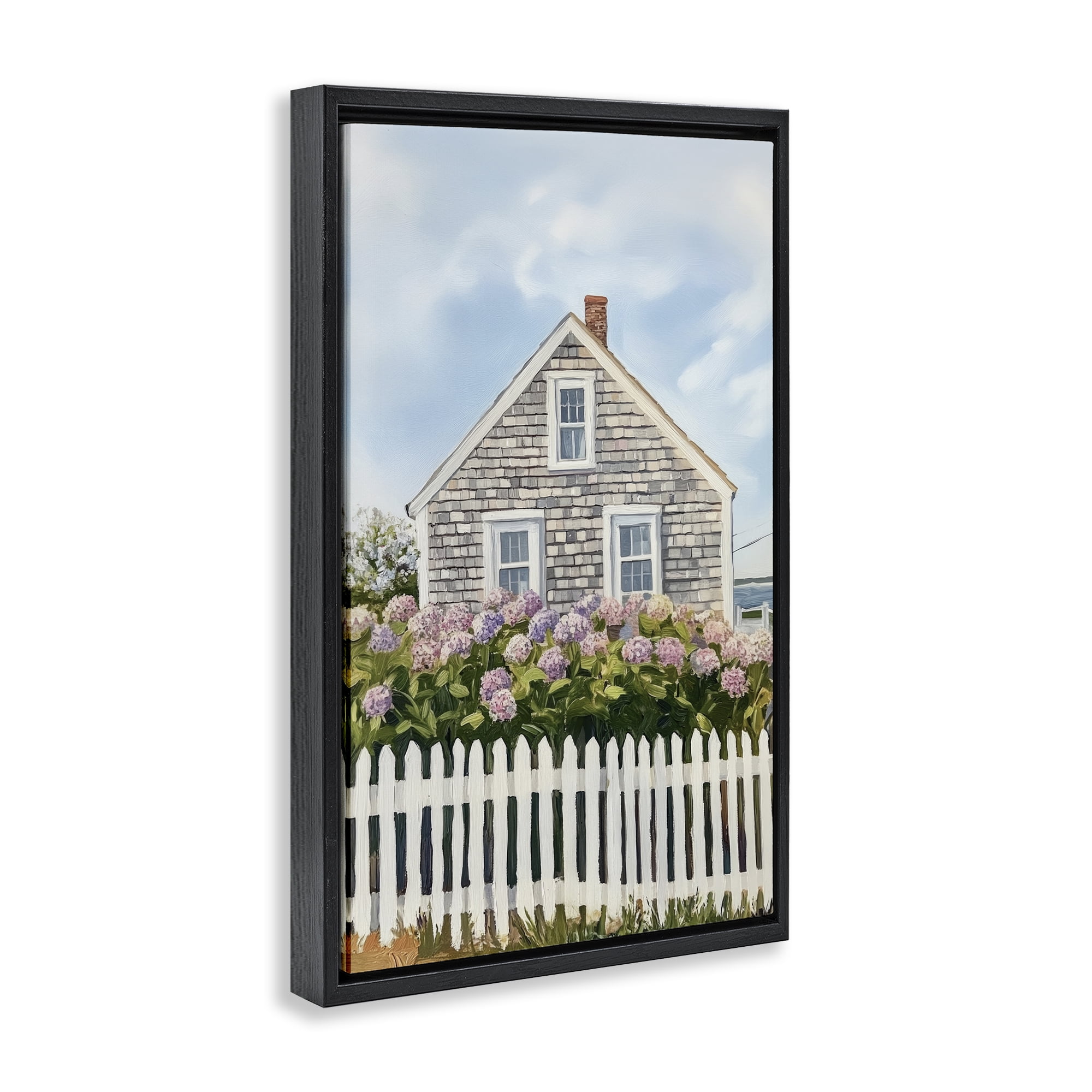 Stupell Industries Coastal Cottage Hydrangea Garden Black Framed Floater Canvas Wall Art, design by Sisi and Seb