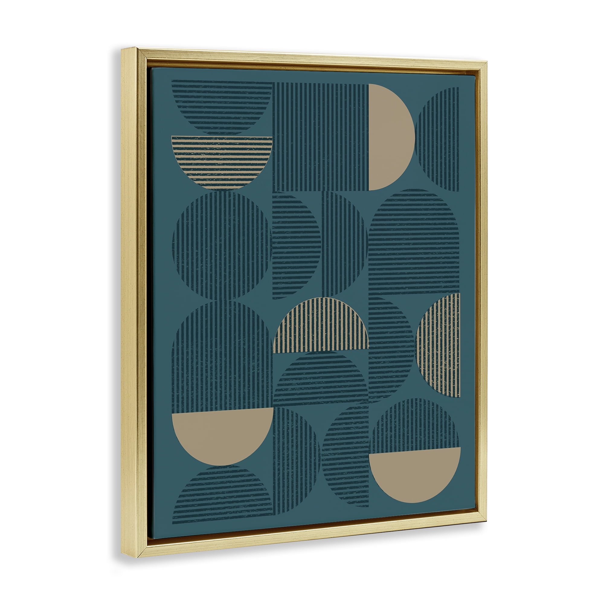 Stupell Industries Blue Modern Arch Shapes Abstract Painting Gold Floater Framed Canvas Art Print Wall Art, 25 x 31