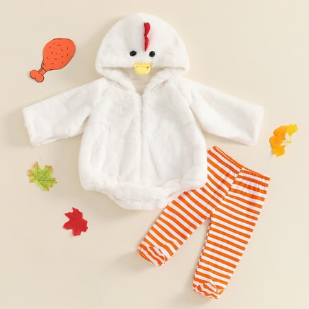 

Yiwula Toddler Baby Girl Boy Clothes Sets Flannel Chick Fuzzy Romper Striped Leggings Pants Outfits