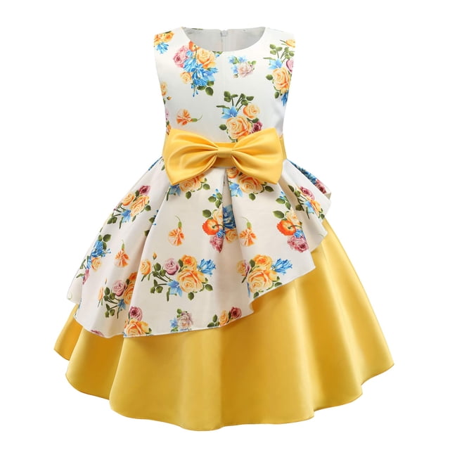 Vestido de baile AIMJCHLD para niña con flores, talla 8T 9T, amarillo