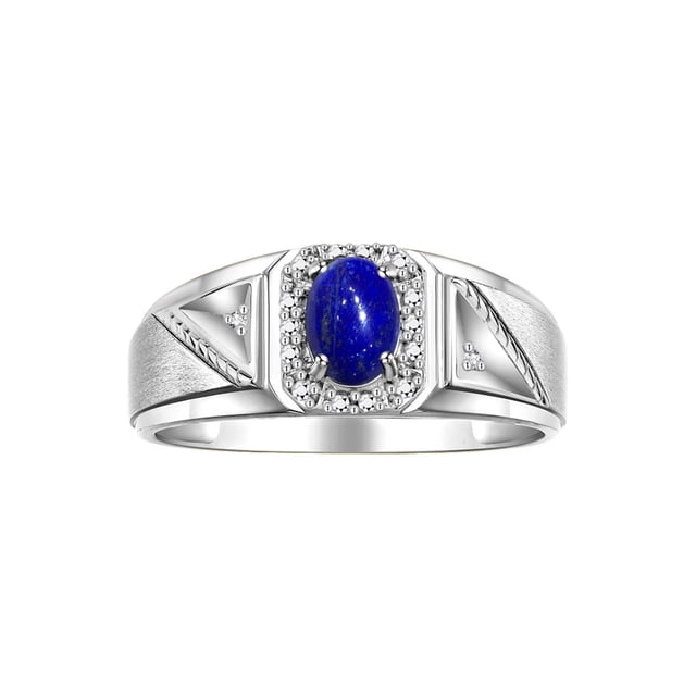 RYLOS Men's Rings 14K White Gold Classic 7X5MM Oval Gemstone & Diamond Ring Lapis September Birthstone Rings For Men Size 8