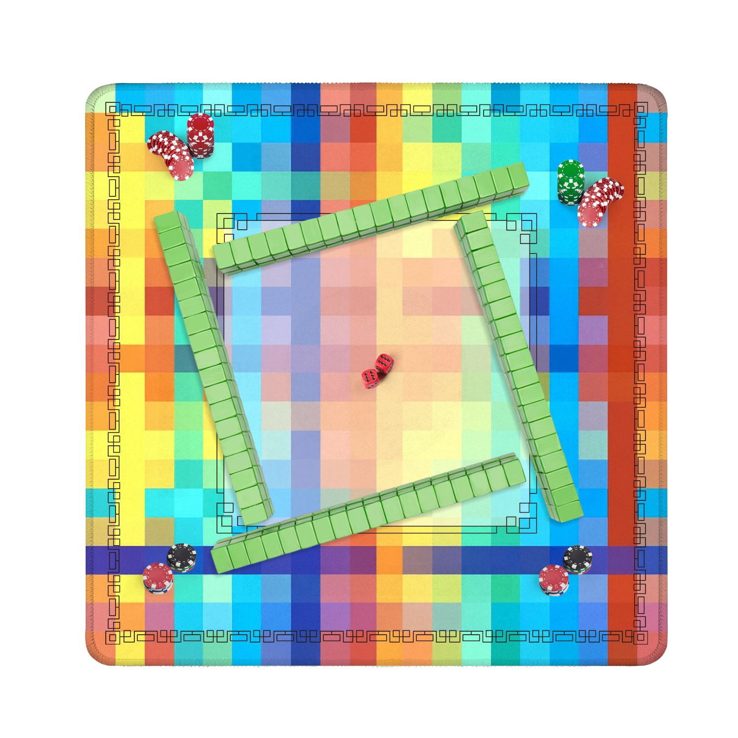Mahjong Mat 31.5" x 31.5" Abstract Geometric Bold Shapes Vibrant Colors Non-Slip Noise Reduction American Mahjong Tiles Table Cover for Dominoes Poker Card Board Games Gift