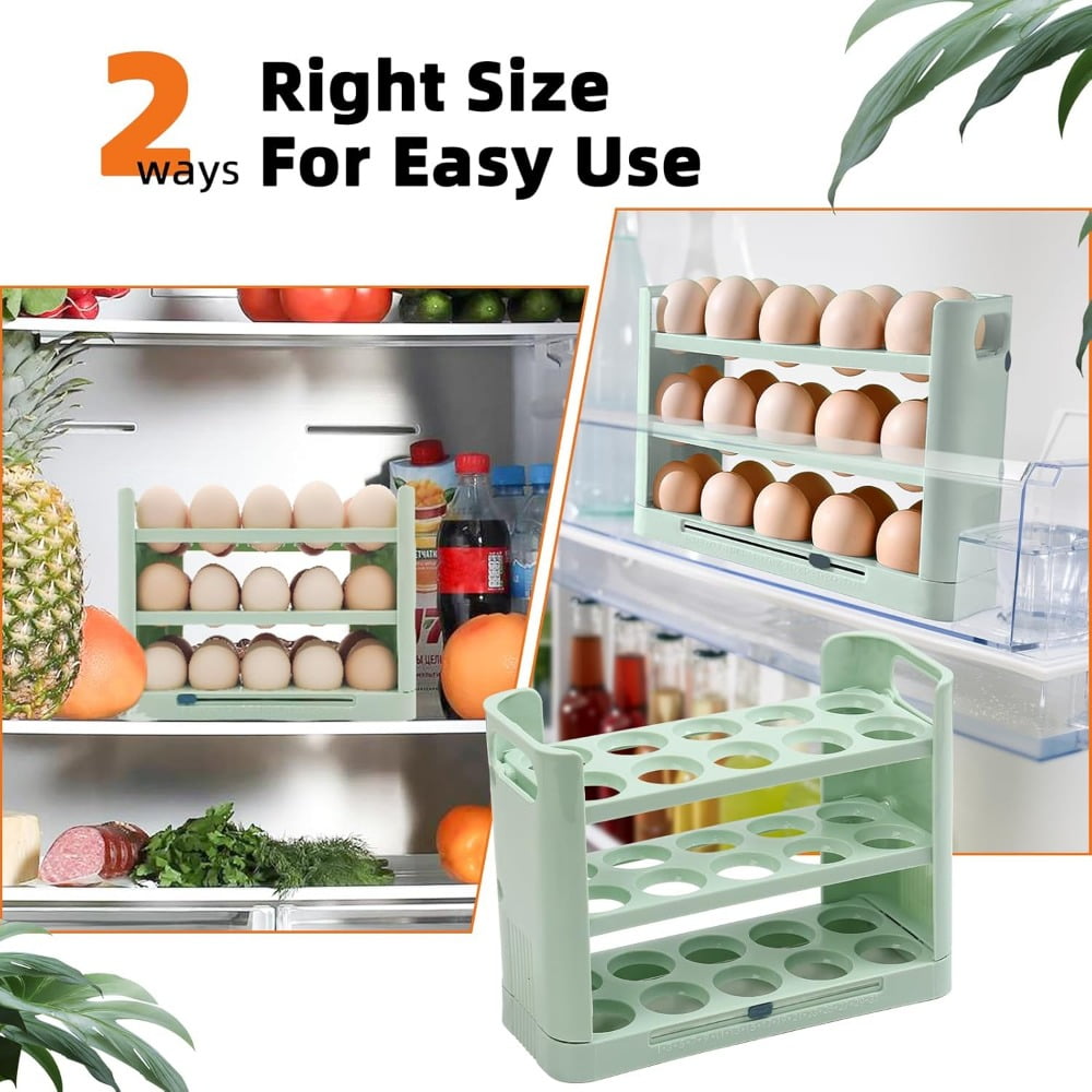Egg Holder for Refrigerator, 30 Grid Egg Tray for Refrigerator 3 Layer Organizer Bins Reusable Egg Container for Refrigerator Side Door Plastic Egg Carton