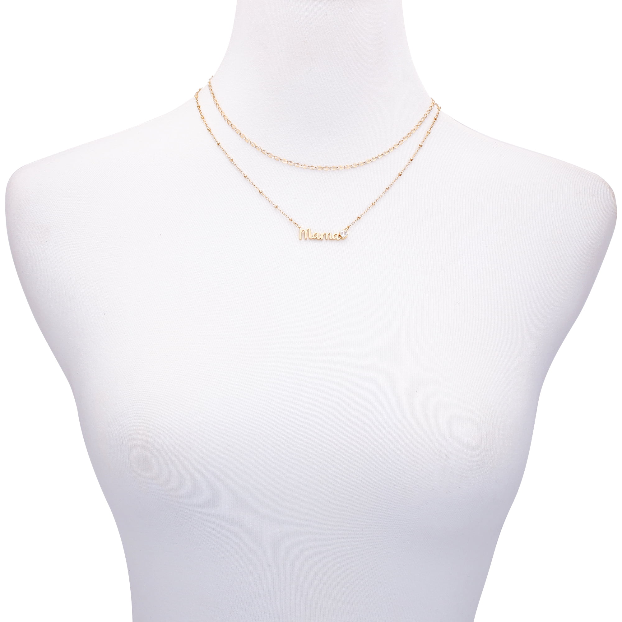 Time and Tru Women's Gold Tone Mama Layered Necklace Set, 2-Piece