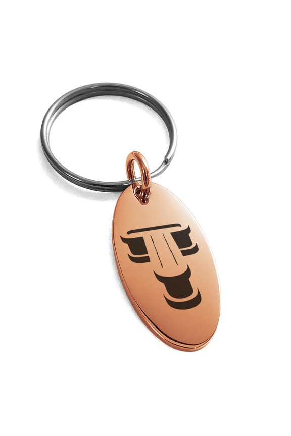 Stainless Steel Letter T Initial 3D Monogram Engraved Small Oval Charm Keychain Keyring