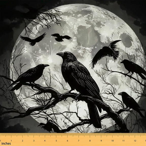 Castle Fairy Spooky Crow Fabric by the Yard 1 Yard,Happy Halloween Home Decor Fabric by the Yard,Tree Branches Room Decor Fabric by the Yard,Breathable Home Decor