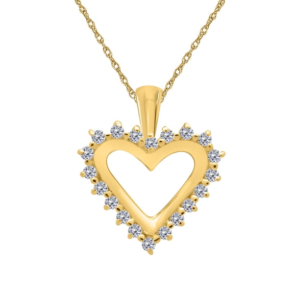 Mauli Jewels Engagement Necklace for Women 0.25 Carat. Diamond Heart Pendant 4 prongs 10K Yellow Gold With 18'' Chain|Silver Chain