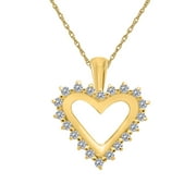 Aone Jewelry Engagement Necklace for Women 0.25 Carat. Diamond Heart Pendant 4 prongs 10K Yellow Gold With 18'' Chain