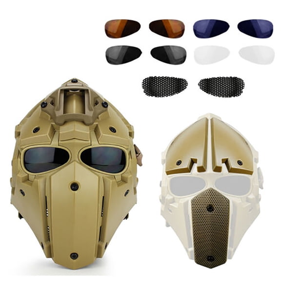 iMeshbean Full Face Protective Mask Tactical Airsoft Helmet with Visor Goggles for Hunting Paintball Military Cosplay Movie Prop, Sand