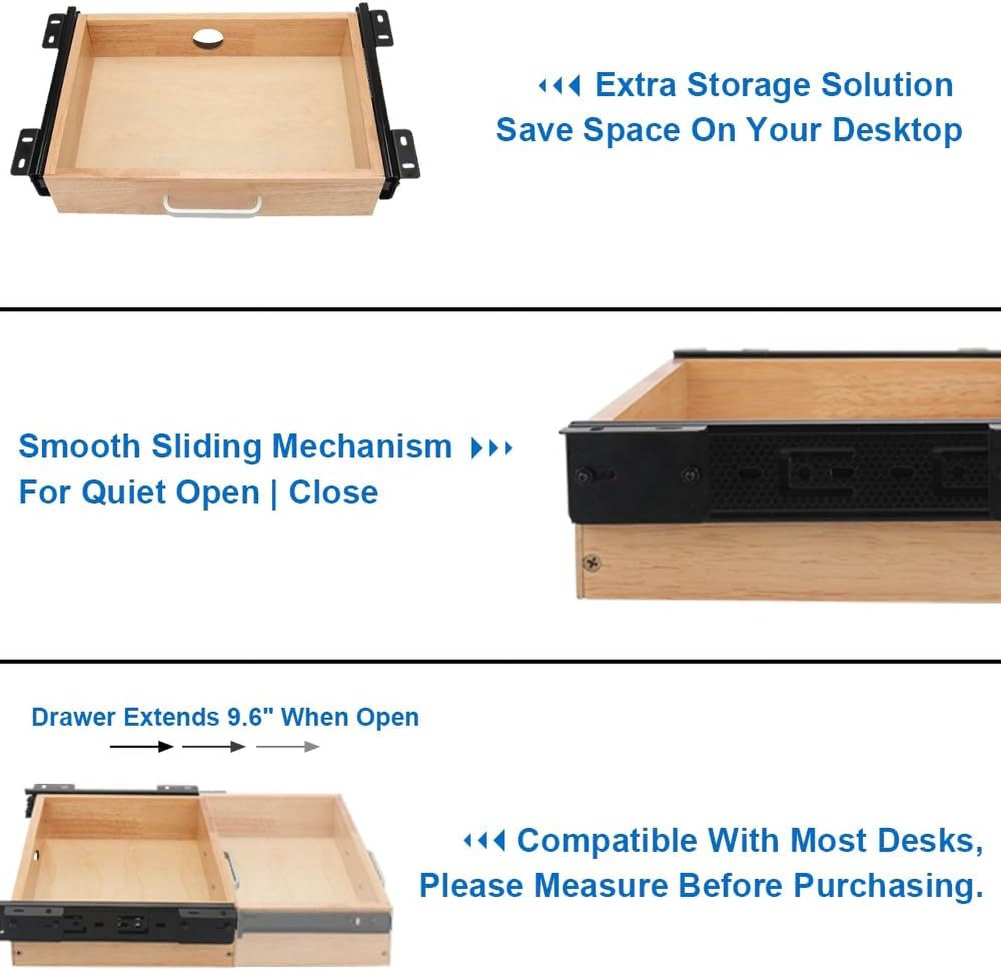 Under Desk Drawer Storage Organizer - Wooden Mounted Sliding Pull-out Drawer, Hidden Desktop Organizer for Office