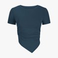 thumbnail image 4 of WREESH Women's Short Sleeve Crop Top Fashion Slim Fitted Casual Round-Neck Solid T-Shirt Top Stylish Solid Color Blouse for Women Navy, 4 of 6