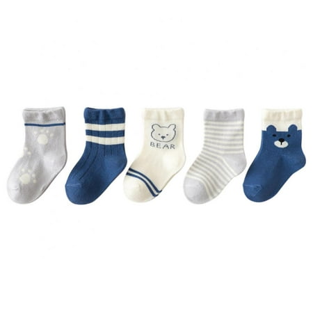 

5 Pairs Baby Crew Socks Cotton Anti Skid Toddler Socks with Grips for Baby Girl Boy