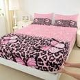 thumbnail image 3 of jejeloiu Cartoon Cheetah Pattern Twin Sheet Sets,Chic Glitter Print Twin Fitted Sheet,Pink Leopard Print Flat Sheet For Girls Teens,Breathable Home Decor,3pcs, 3 of 7