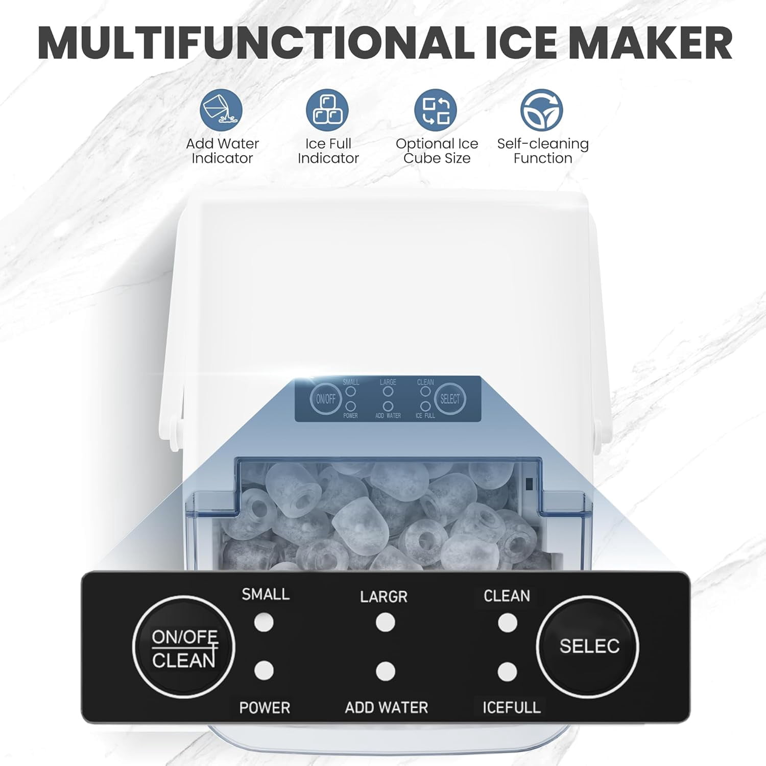 Portable Ice Maker with Handle, 26lbs/24H Compact Ice Machine, 9 Bullet Ice Cubes Ready in 6 Minutes, Self-Cleaning, Quiet for Home Kitchen RV Camping, Pink