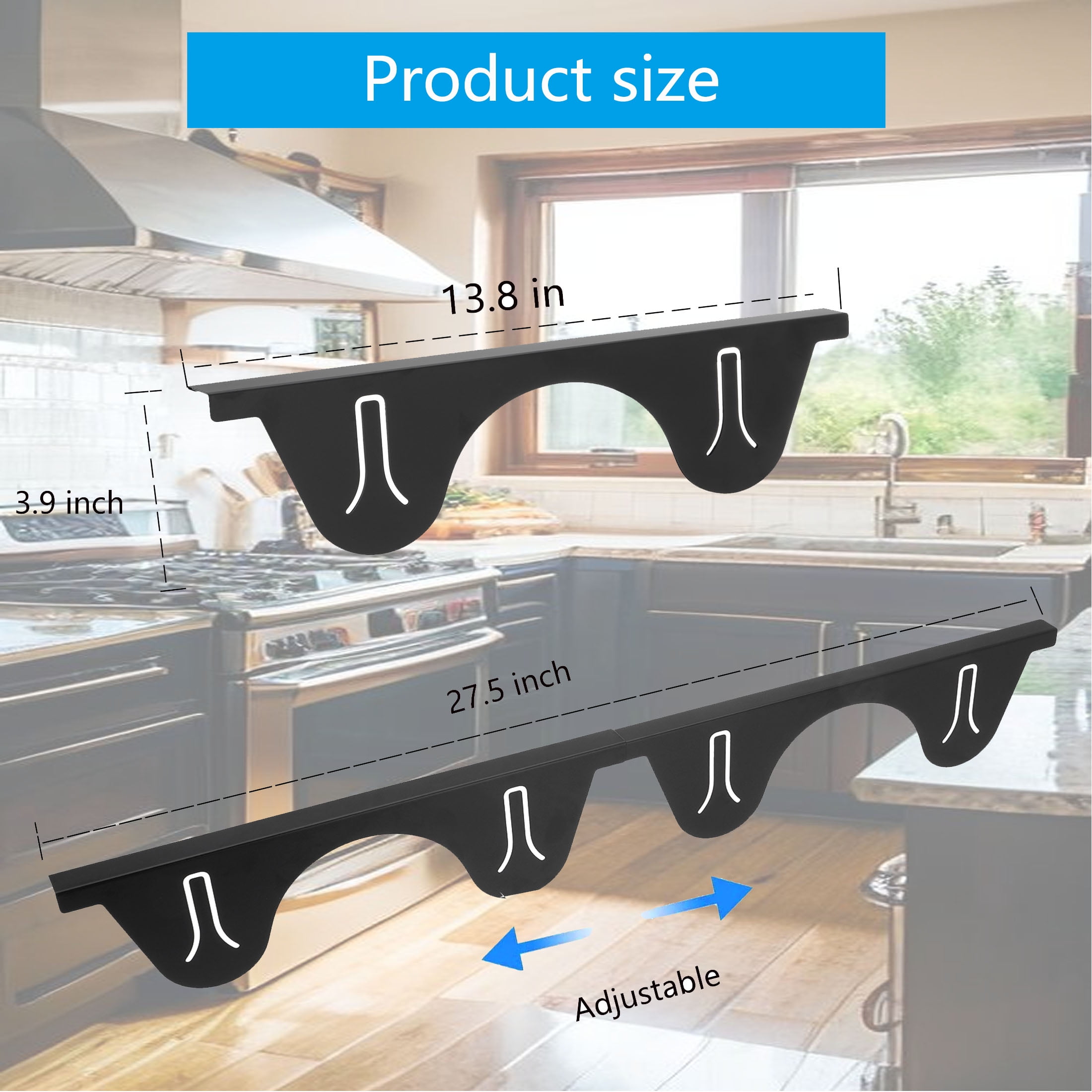 Stove Gap Covers,Stainless Steel Stove Gap Guard Adjustable Length 13.8” to 27.6” for Kitchen, Range Trim Kit, Black