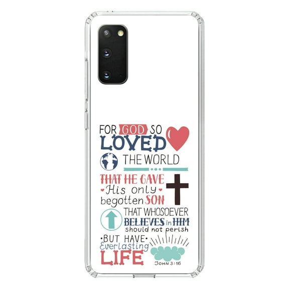 DistinctInk Clear Shockproof Hybrid Case for Galaxy S20 ULTRA / 5G (6.9" Screen) - TPU Bumper, Acrylic Back, Tempered Glass Screen Protector - John 3:16 - Pink Teal - For God So Loved The World