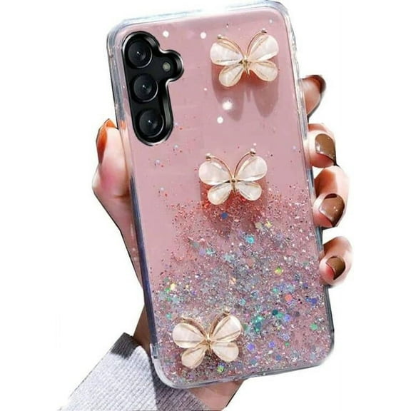 Samsung Galaxy A14 5G Glitter Case,Cute 3D Butterfly Glitter Bling Sparkle Shiny Girly Anti-Scratch Slim Thin TPU Clear Back Phone Case Cover for Women Girls for Galaxy A14 5G (Pink)