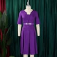 thumbnail image 4 of AURA Plus Size A Line Midi Dress Solid Color Round Neck Three Quarter Sleeve With Belt S XXXL, 4 of 7