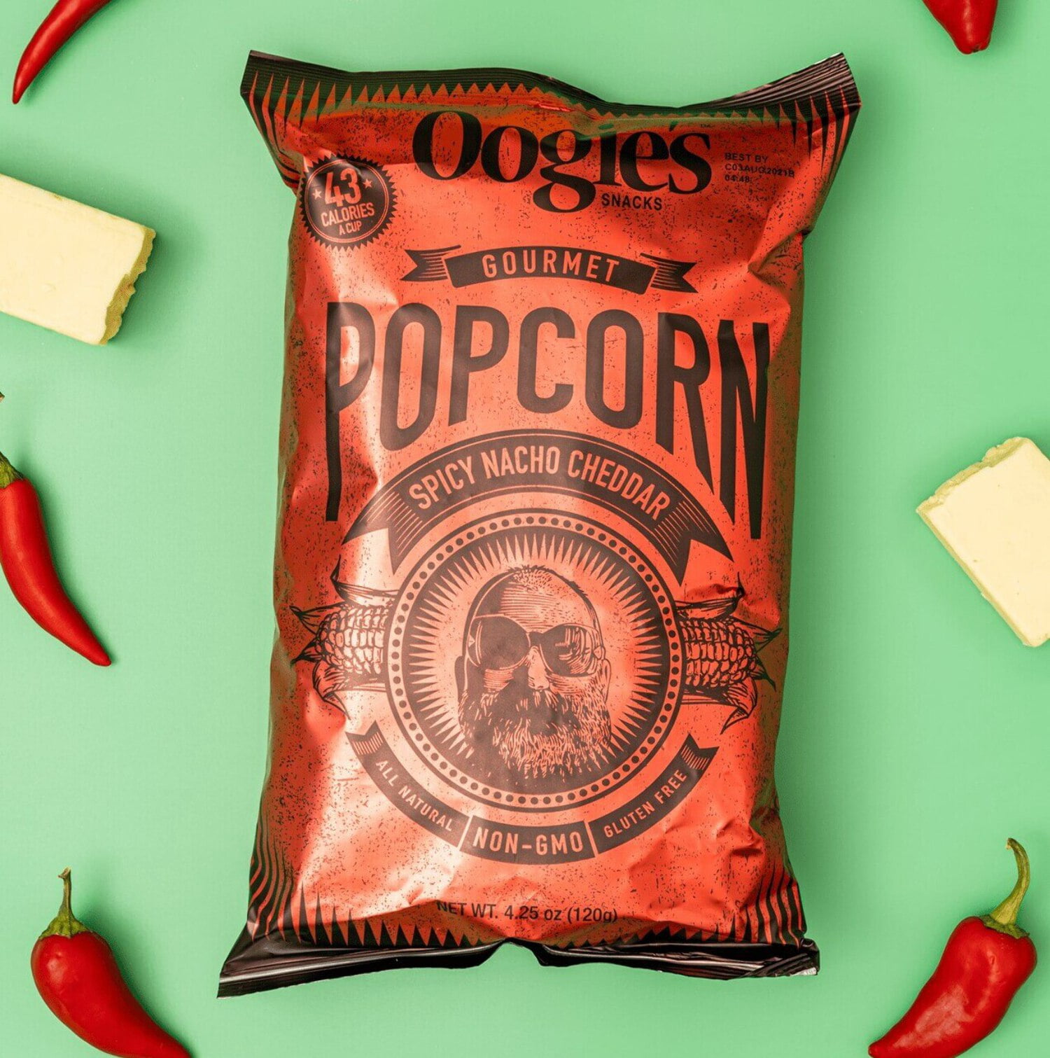 Oogie’s Snacks Gluten-Free Spicy Nacho Cheddar Popcorn, 4.25 oz Big Bags (4 Count)