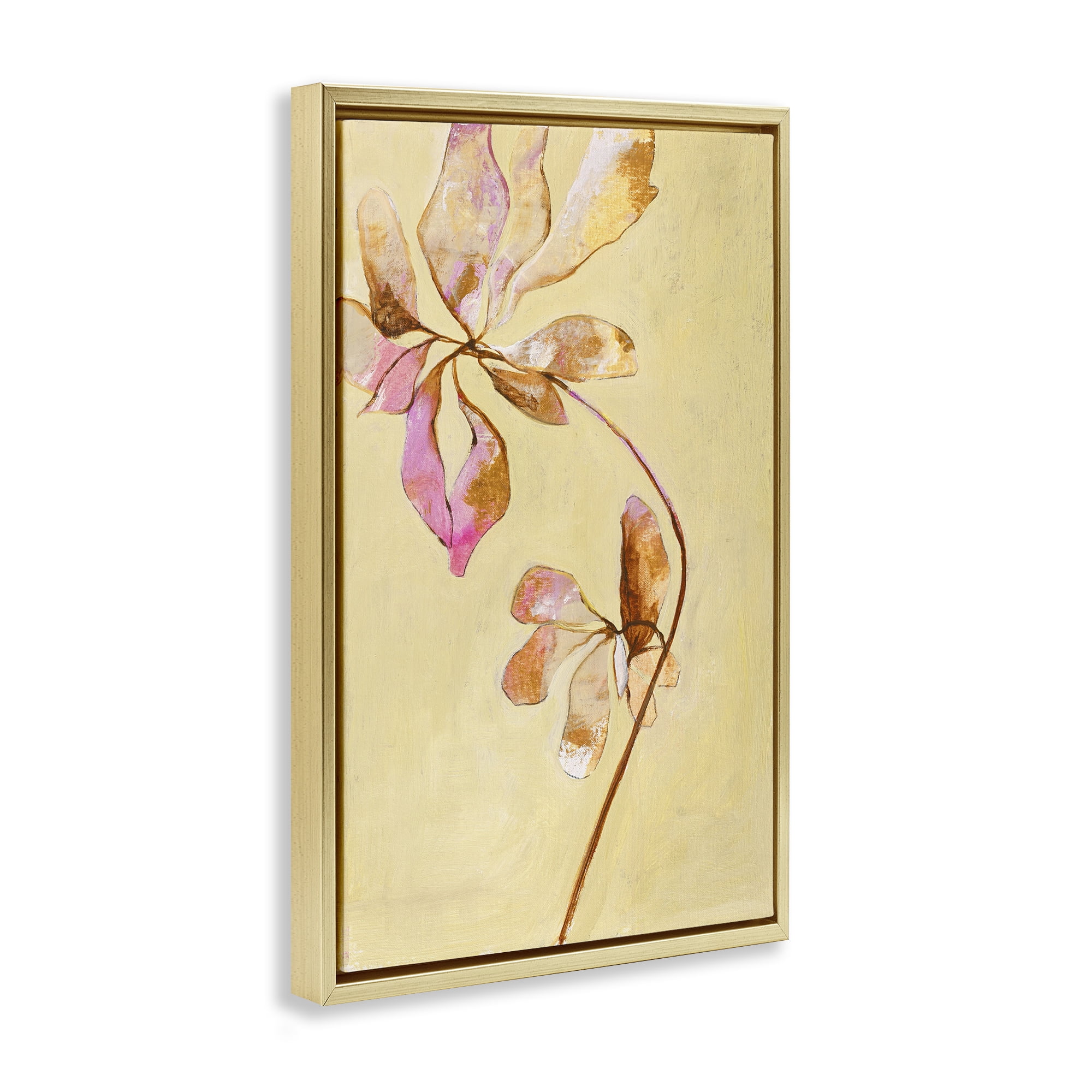 Stupell Industries Rustic Petals Impression Botanical & Floral Painting Gold Floater Framed Art Print Wall Art, 17 x 25