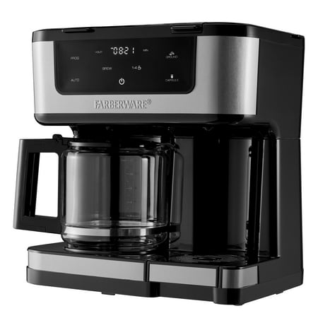 Farberware Side by Side Coffee Maker  Single Serve Plus 12 Cup Drip  Black and Stainless