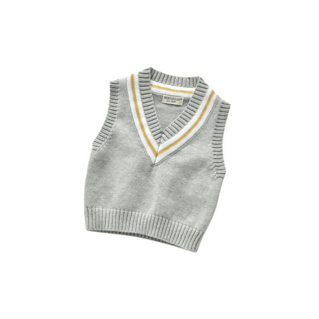 

Canrulo Toddler Baby Boy Vest Knitting Thick Sleeveless Pullover V-neck Striped Print Waistcoats Outfits Grey 3-4 Years