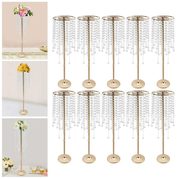 10 Pcs Crystal Table Centerpieces Flower Stand Large  Flower Vase Wedding Party Decor, Gold