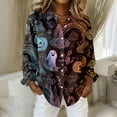 thumbnail image 2 of Delconic Womens Halloween Print Button Down Shirt Long Sleeve Casual Regular Fit Collared Blouse Floral Ghost Pattern Top Gold 3XL, 2 of 7