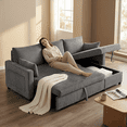 thumbnail image 3 of Leumius L Shaped Corduroy Sectional Sofa, 3 Seater Convertible Sofa Bed with Pull Out Bed & Storage Chaise, Sleeper Sofa Couch Bed for Small Living Room, Apartment, Office,Dark Gray, 3 of 13
