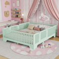 thumbnail image 1 of Cama de suelo completa con tablas y valla, camas de suelo Montessori tamaño completo con puerta, sin necesidad de resorte en caja, verde menta, 1 of 4