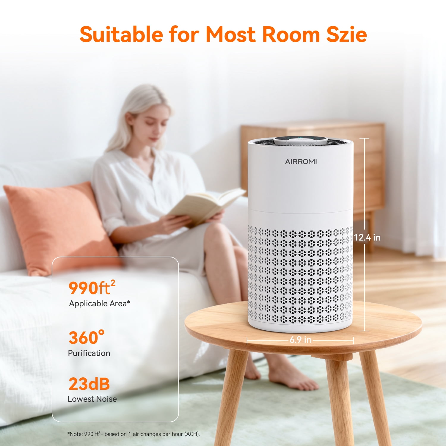 AIRROMI Air Purifier for Home Bedroom Covers 990 Ft² - Hepa 3-in-1 Filter, with Aromatherapy, Night Light & Timer, Remove Smoke, Pet Dander, Odor, Dust,A2001 White