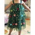 thumbnail image 2 of Little Girl Christmas Tree Dress Toddler Star Sequin Layered Tulle Tutu Dress Kids Pompom Embroidery Cake Smash Outfits Dresses, 2 of 8