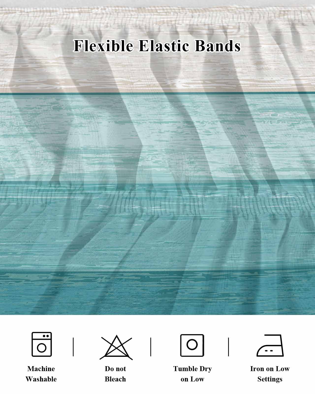Rustic Stripes Bed Skirt Aqua Gradient Farmhouse Wood Grain Bed Skirts King Size 18 Inch Drop, Wrap Around Dust Ruffle&nbsp;Bedskirt with Adjustable Elastic Belt for Queen Size Beds