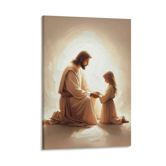 Jesus Christ Wall Art Jesus And Girl Poster Jesus Praying with Girl Bible Canvas Print Room Aesthetic Poster Print Art Wall Painting Canvas Posters Gifts Modern Bedroom Decor 20x30inch(50x75cm)