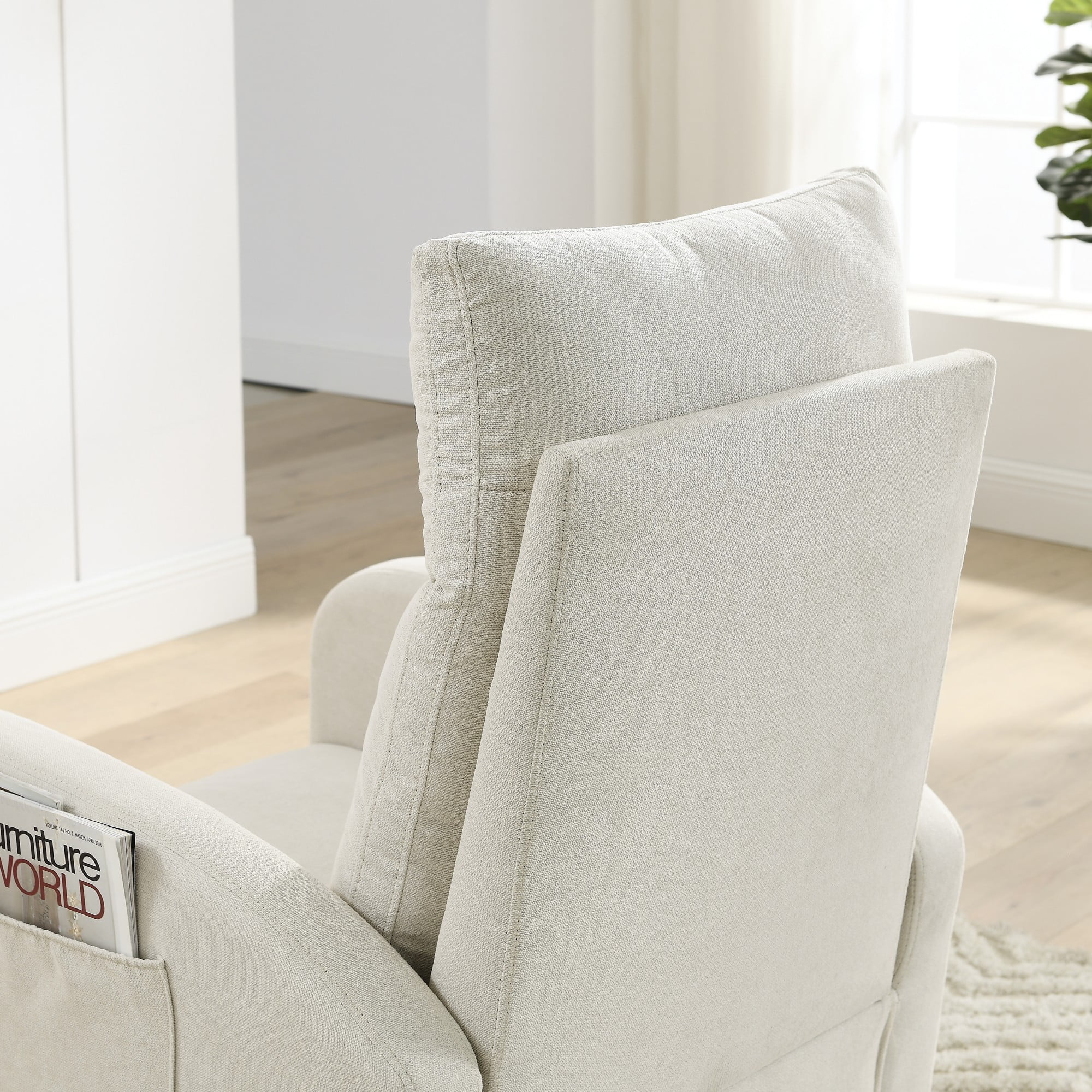 Onbeam Rocking Chair for Nursery, Living Room Lounge Armchair with Side Pockets, Beige Fabric