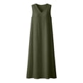 thumbnail image 5 of ClodeEU Women's V Neck Sleeveless Maxi Dress with Side Slit, Casual Solid Color Loose Flowy Dress Army Green,Women's Plus L, 5 of 8